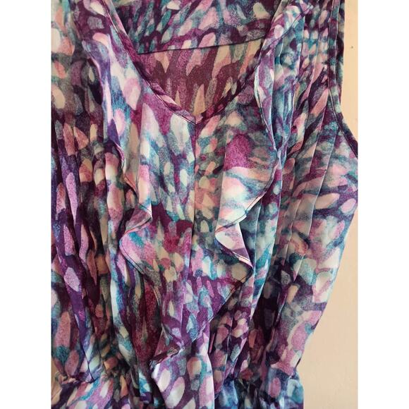 🩷A.n.a Blouse Women's Sz Small, Bold Colorful Sleeveless Boho Ruffle Multicolor - Picture 3 of 9